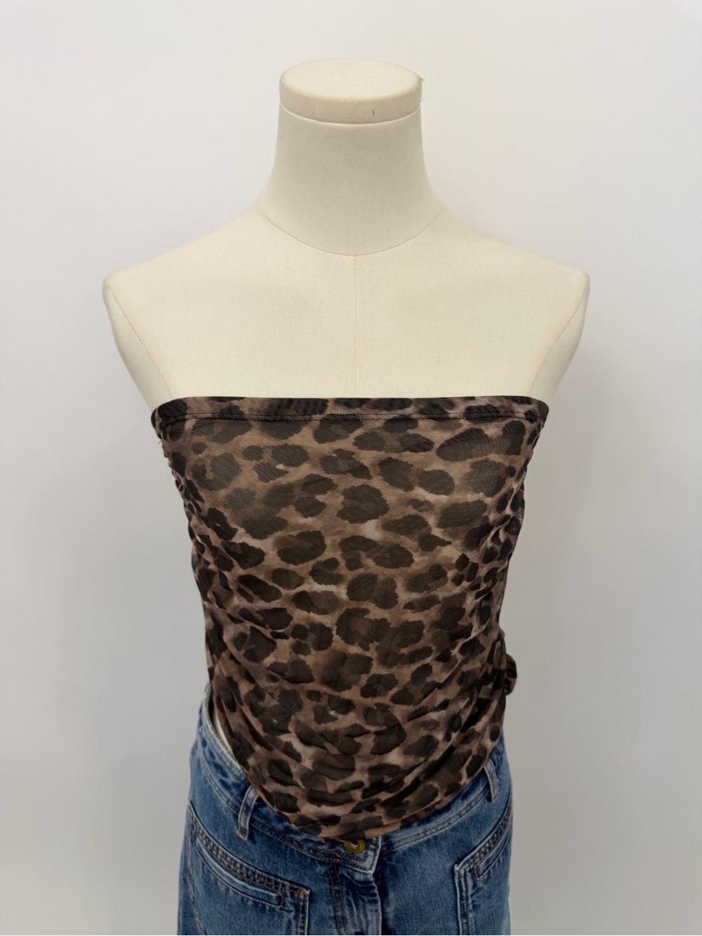 Zara Leopard Print Mesh Strapless Top